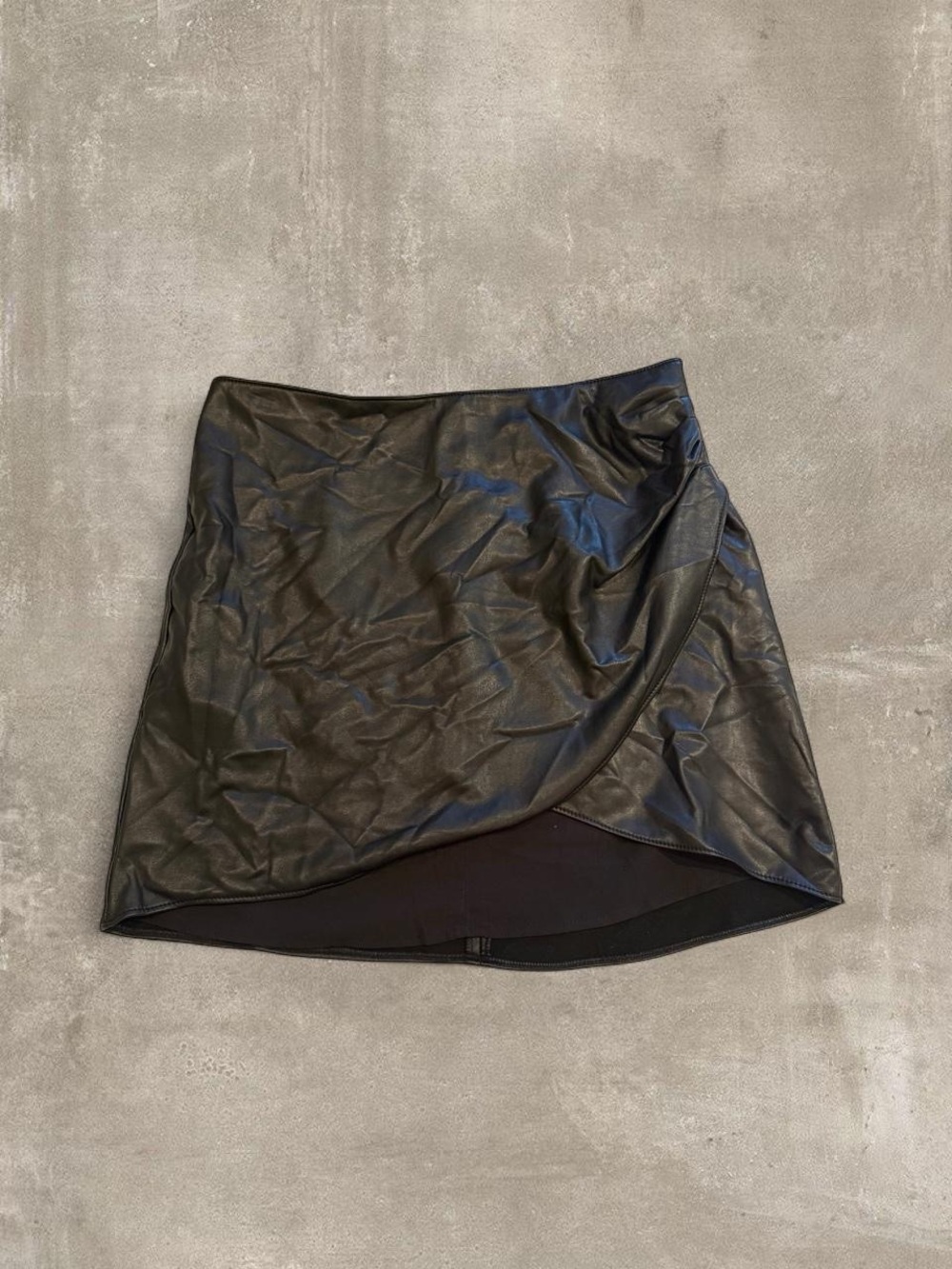 Black Faux Leather Wrap Mini Skirt - Women